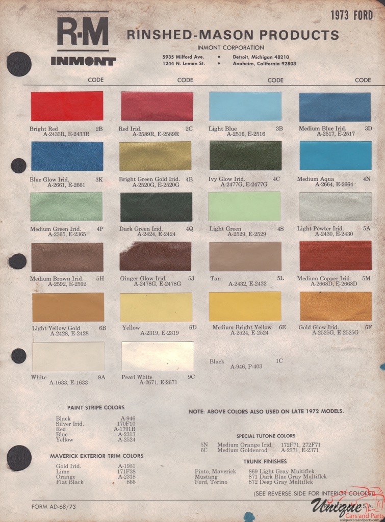 1973 Ford Paint Charts Rinshed-Mason